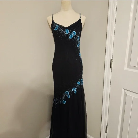 Xscape | Dresses | Xscape Black And Blue Maxi Dress | Poshmark